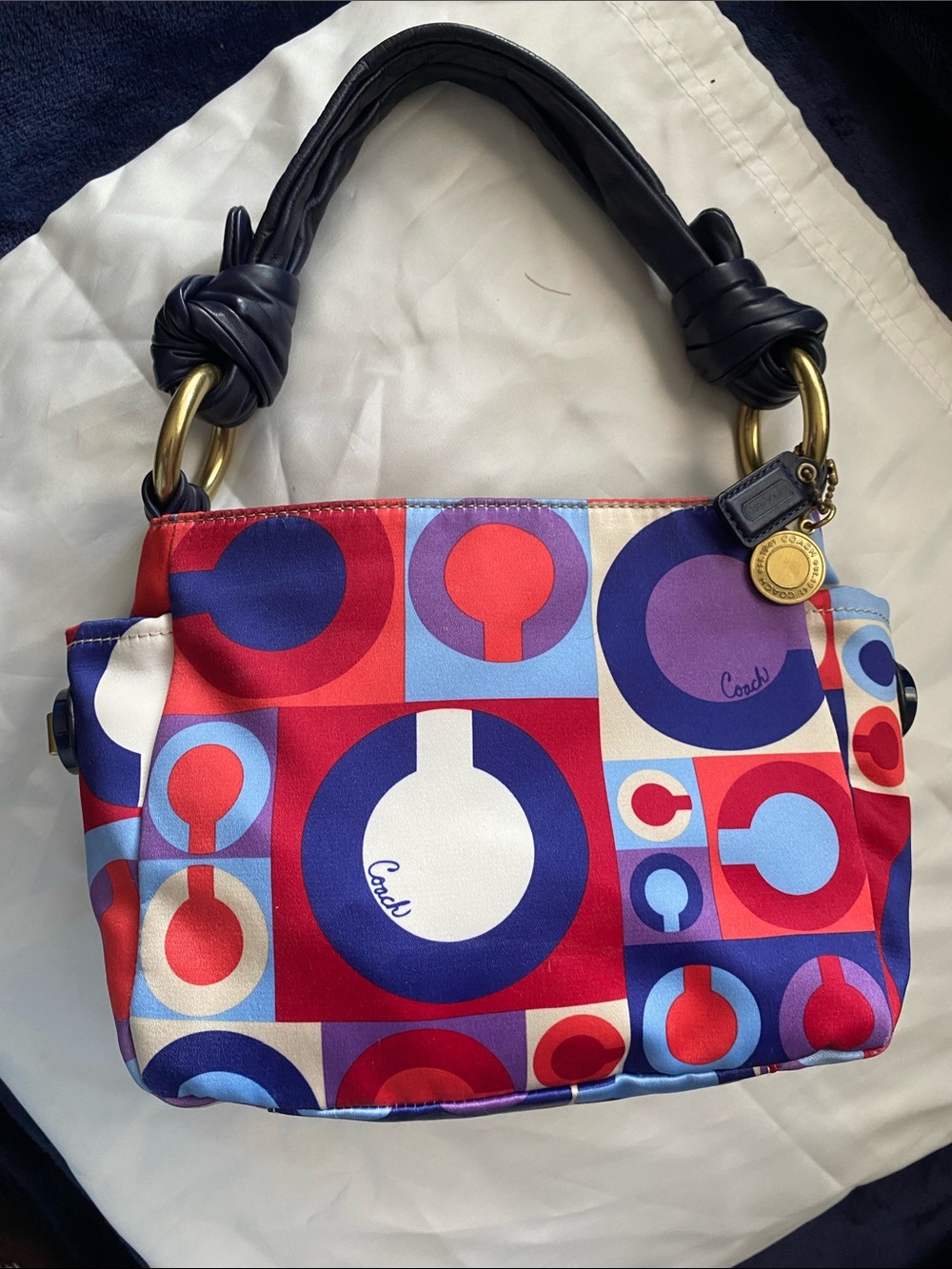 Coach Multicolor Geometric Scarf Print Shoulder Bag - Navy Handle